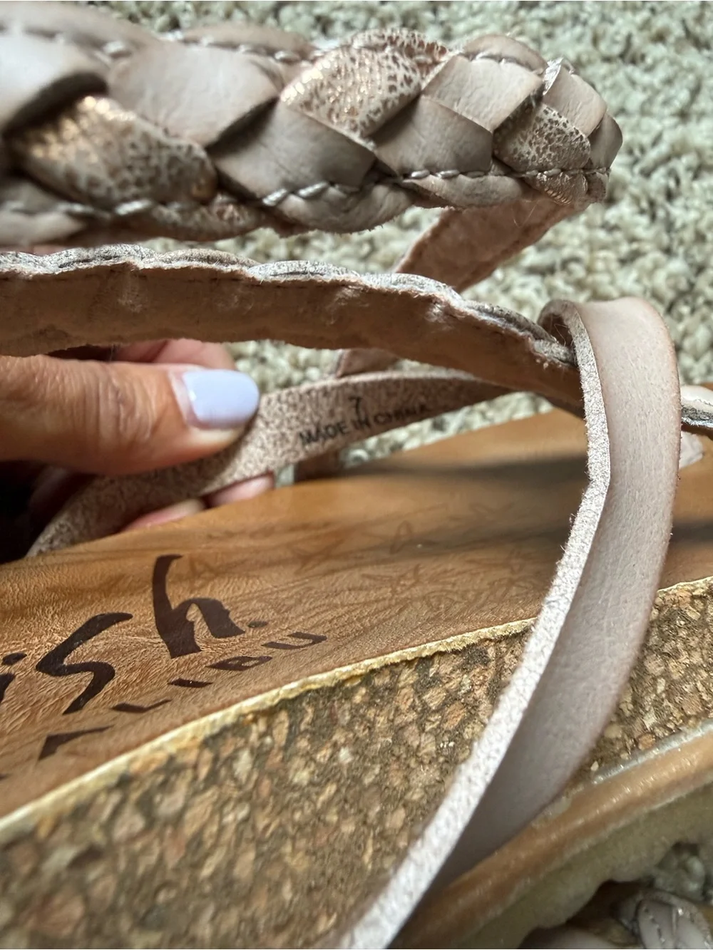 Blowfish Braided T-Strap Sandals in Light Taupe